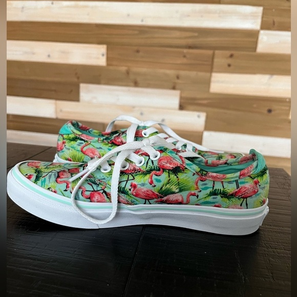 Vans Off The Wall Sneakers Womens Size 7 Green Tropical Flamingo Lace Up Shoes - Picture 6 of 10